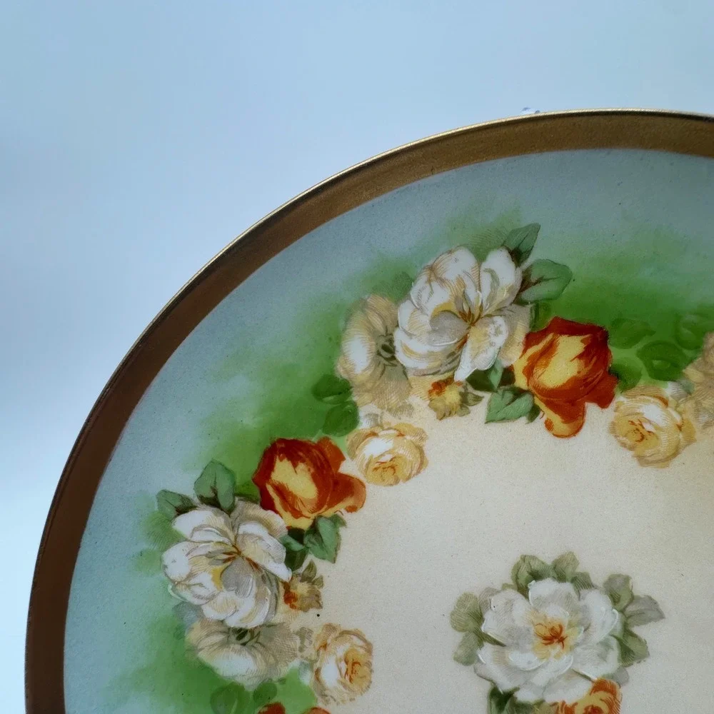 Limoges Coronet France Hand Painted Floral Roses Cabinet Plate Gold Gilt 8.5